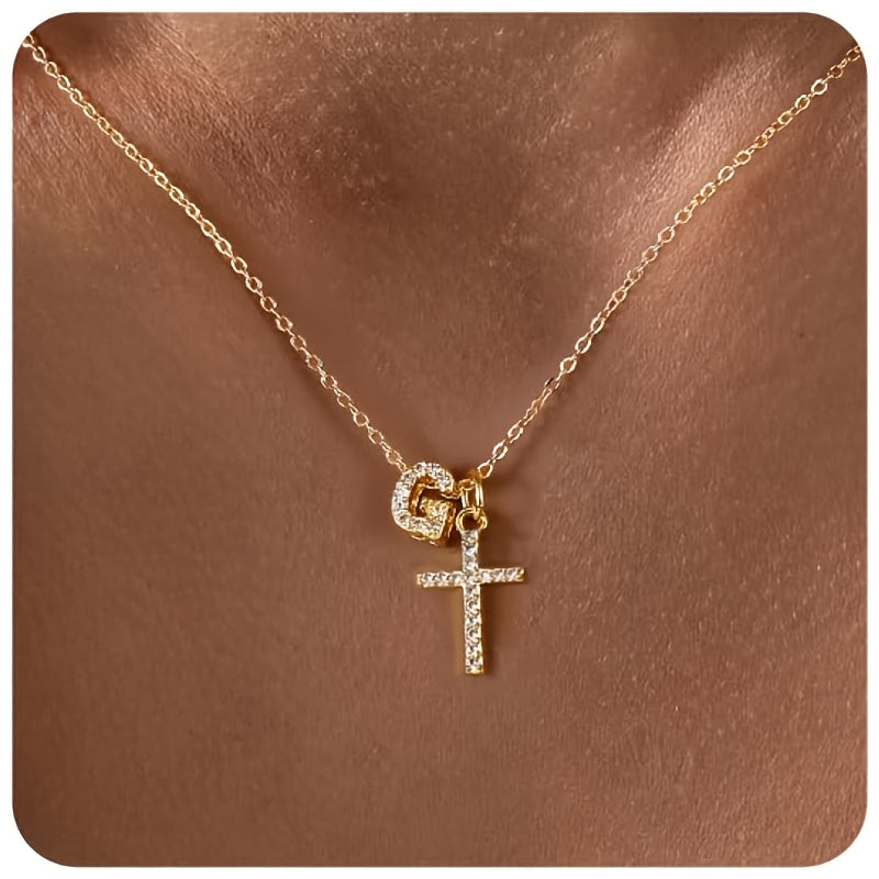 Charming Initial Cross Necklace
