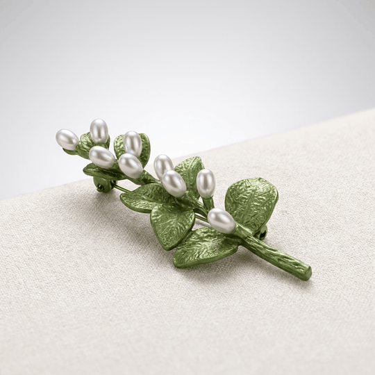 Elegant Pearl Botanical Brooch