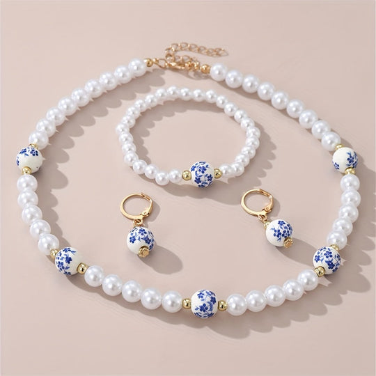 Porcelain Bloom Pearl Jewelry Set