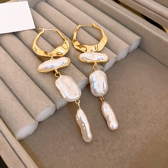 Elegant Baroque Pearl Hoop Earrings