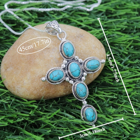 Bohemian Turquoise Cross Necklace