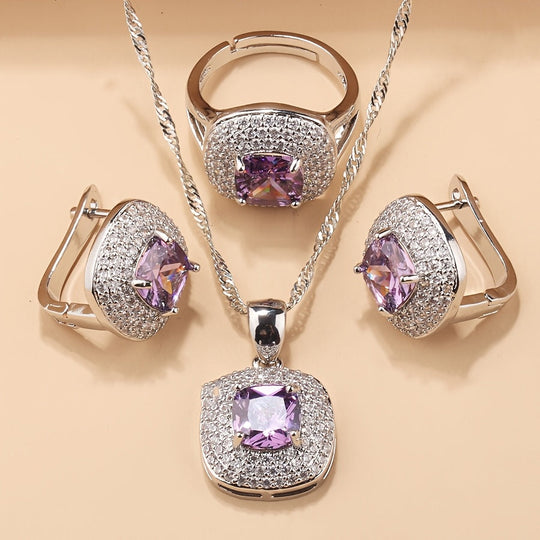 Statement Zirconia Halo Jewelry Set