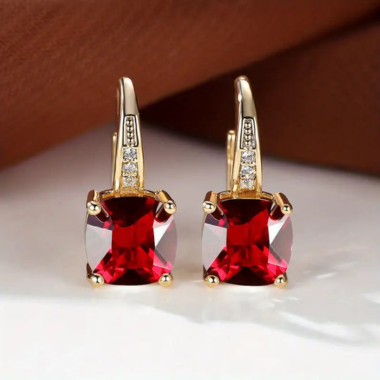 Majestic Stone Gold Hoops Earrings