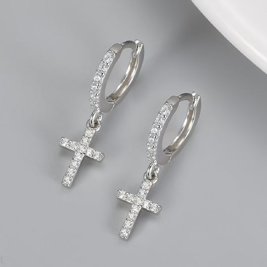 Polished Cross Huggie Earrings