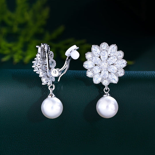 Romantic Pearl Blossom Clip Earrings