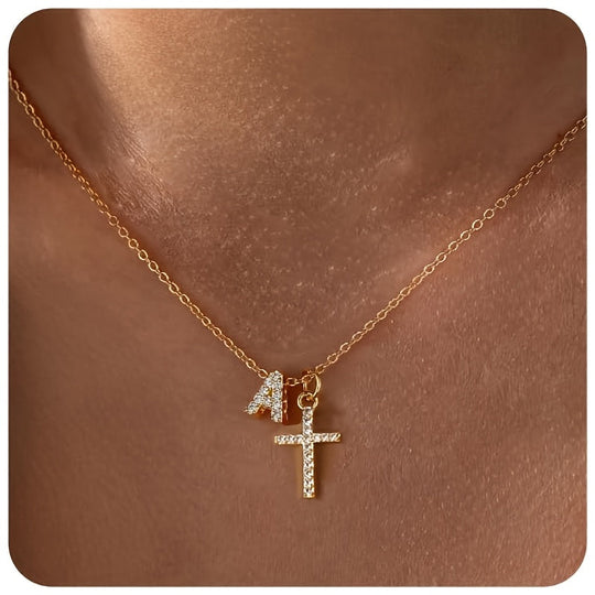 Charming Initial Cross Necklace