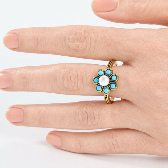 Elegant Floral Turquoise Pearl Ring