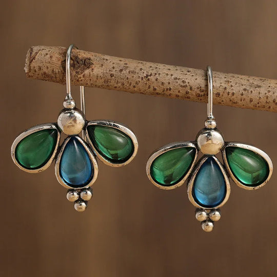 Teal Stone Wing Earrings