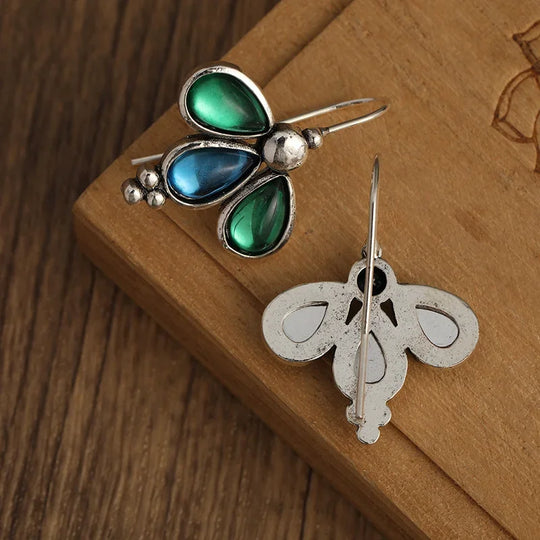 Teal Stone Wing Earrings