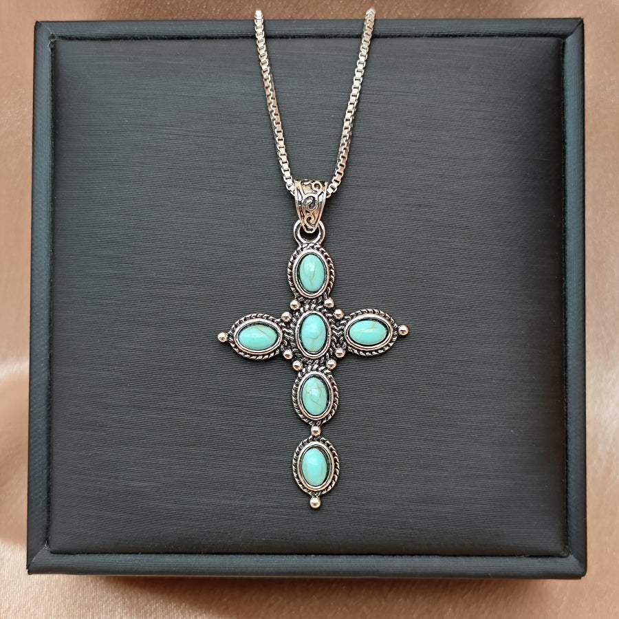 Bohemian Turquoise Cross Necklace