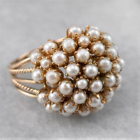 Elegant Inlaid Pearl Gold Ring