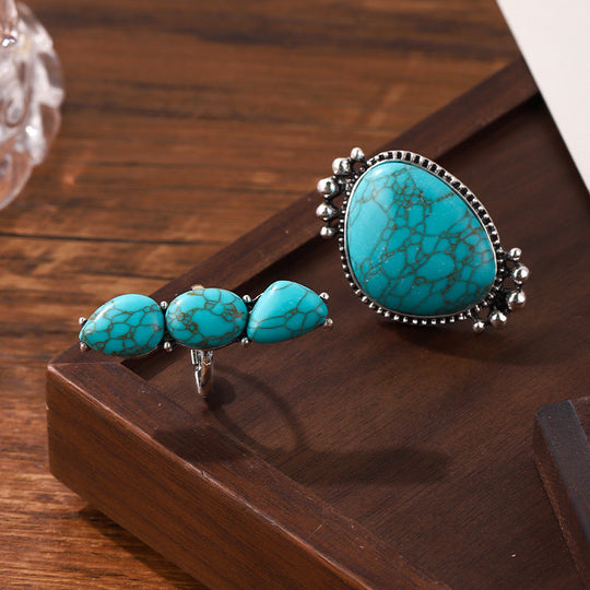 Bohemian Turquoise Statement Ring Set of 2