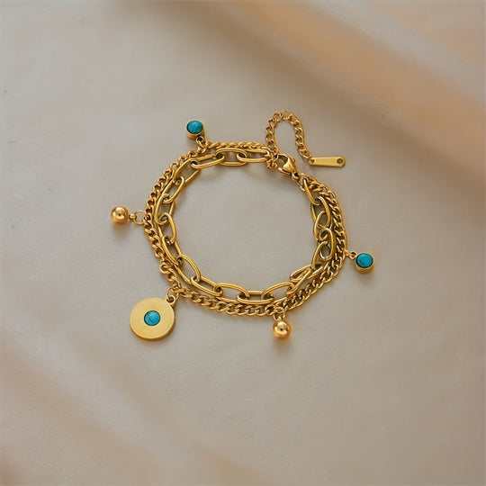 Elegant Gold Turquoise Layered Chain Bracelet