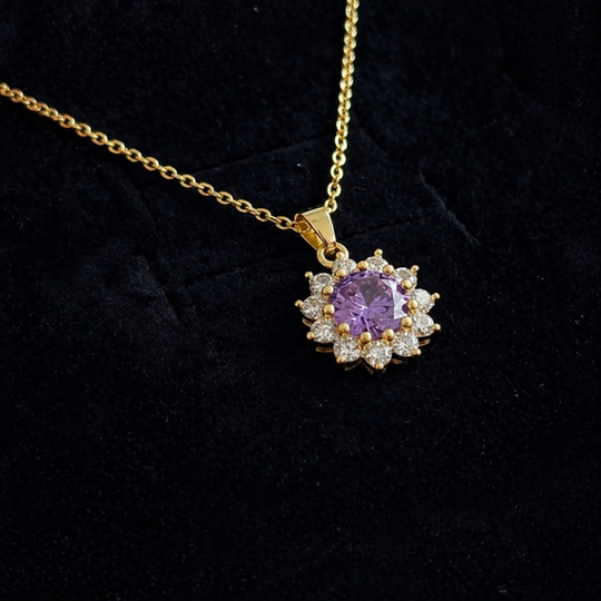 Elegant Amethyst Sunflower Gold Necklace