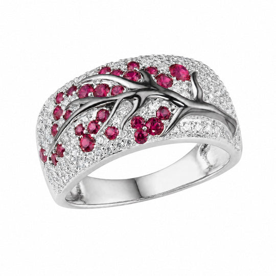 Elegant Ruby Blossom Gold Ring