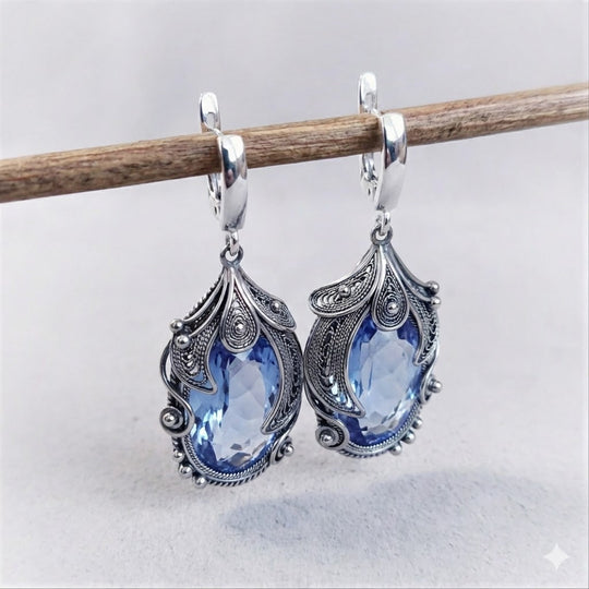 Blue Crystal Drop Earrings