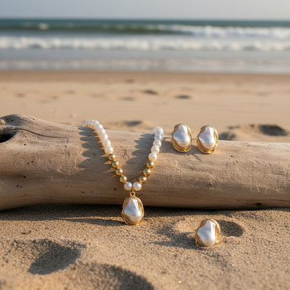 Golden Baroque Pearl Jewelry Set