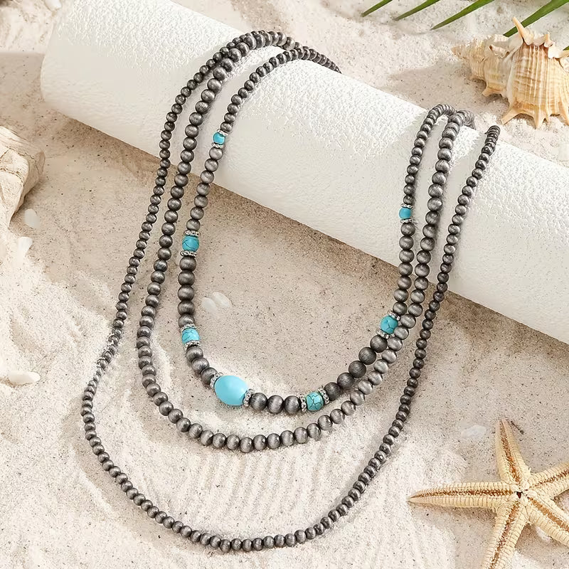 Turquoise Triple-Strand Necklace Modern Necklace