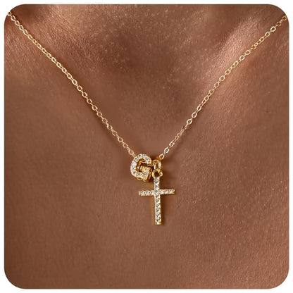 Charming Initial Cross Necklace