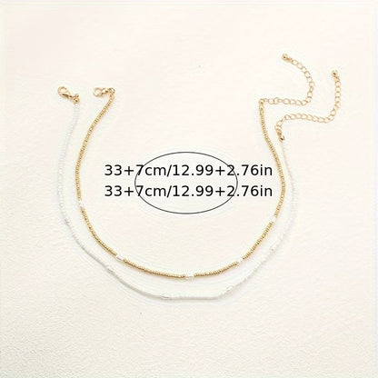 Layered Gold & Pearl Beaded Necklace Set