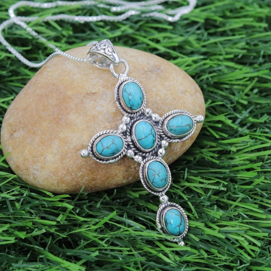 Bohemian Turquoise Cross Necklace