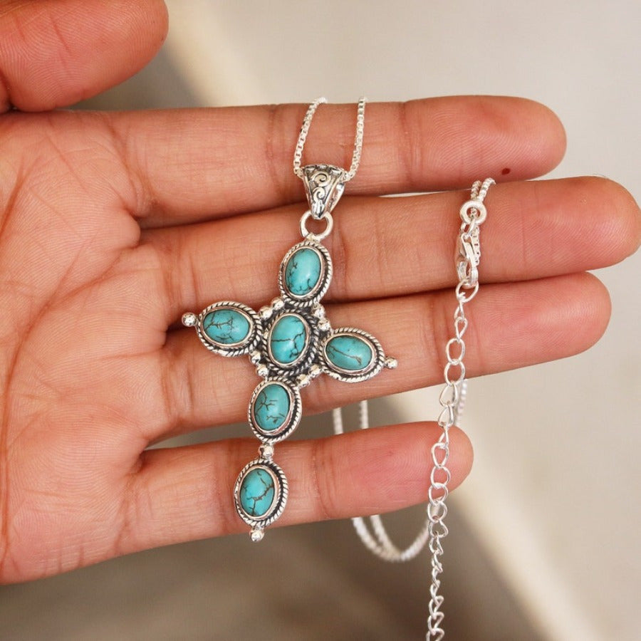 Bohemian Turquoise Cross Necklace