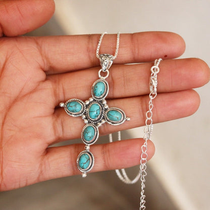 Bohemian Turquoise Cross Necklace