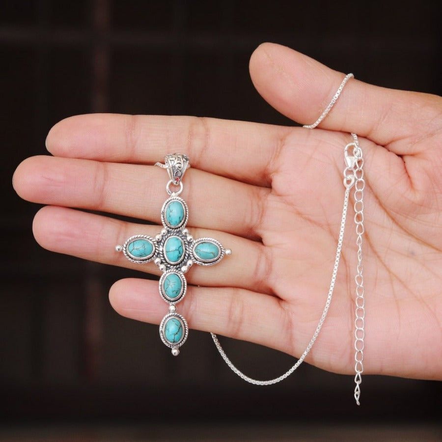 Bohemian Turquoise Cross Necklace