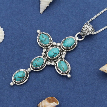 Bohemian Turquoise Cross Necklace