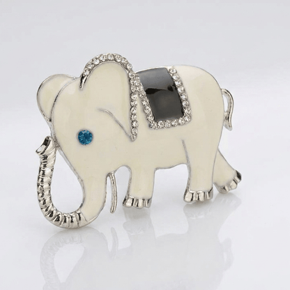 Elegant White and Blue Elephant Brooch