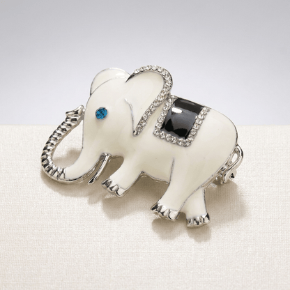 Elegant White and Blue Elephant Brooch