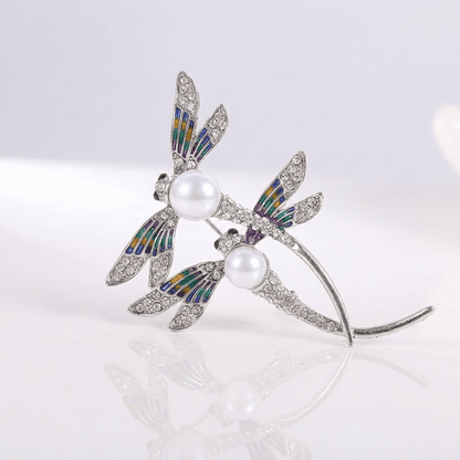 Elegant Vintage Dragonfly Pearl Brooch
