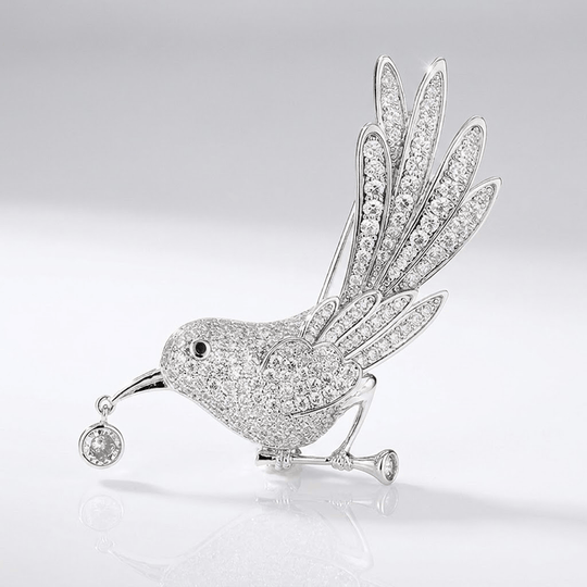 Elegant Gold-Plated Crystal Bird Brooch