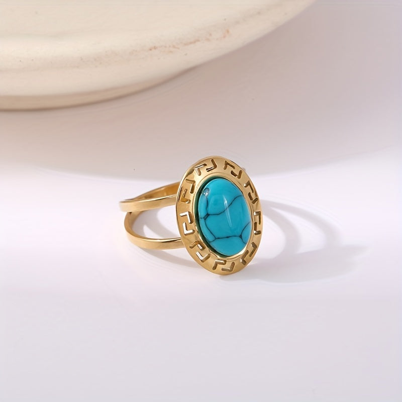 Vintage Turquoise Greek Key Ring