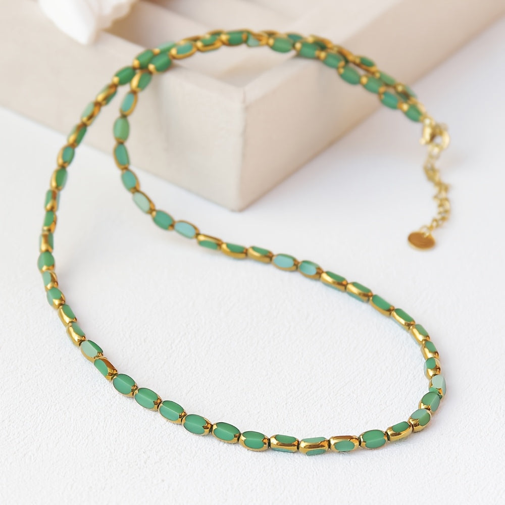Elegant Turquoise Oval Beaded Necklace