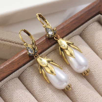 Vintage Botanical Pearl Earrings