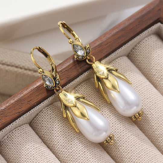 Vintage Botanical Pearl Earrings