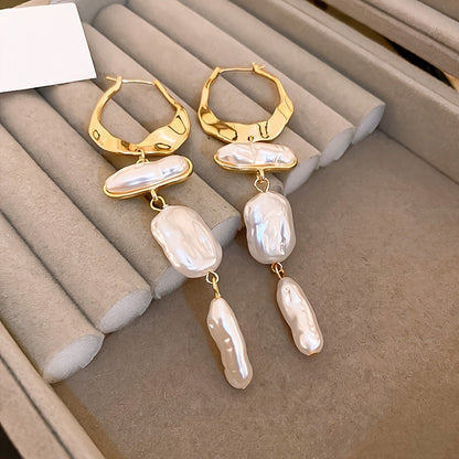 Elegant Baroque Pearl Hoop Earrings