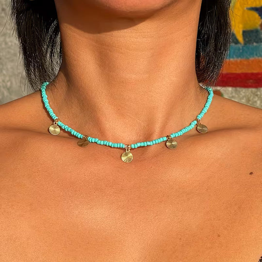 Minimal Turquoise Disc Necklace