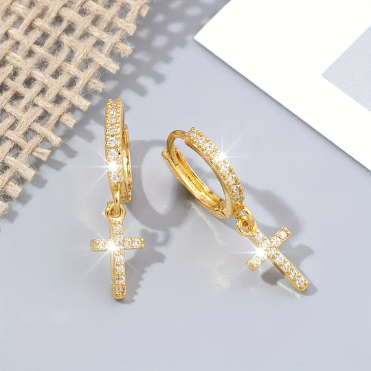 Polished Cross Huggie Earrings
