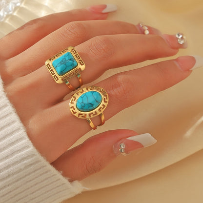 Vintage Turquoise Greek Key Ring