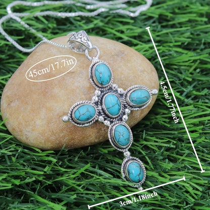 Bohemian Turquoise Cross Necklace