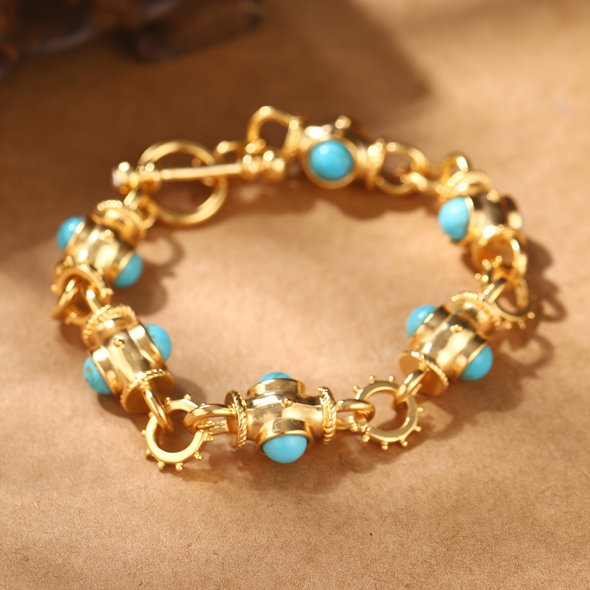 Elegant Turquoise Cabochon Link Bracelet