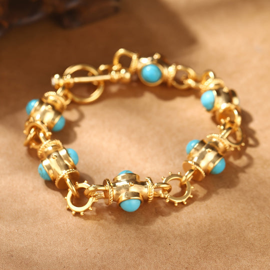 Elegant Turquoise Cabochon Link Bracelet