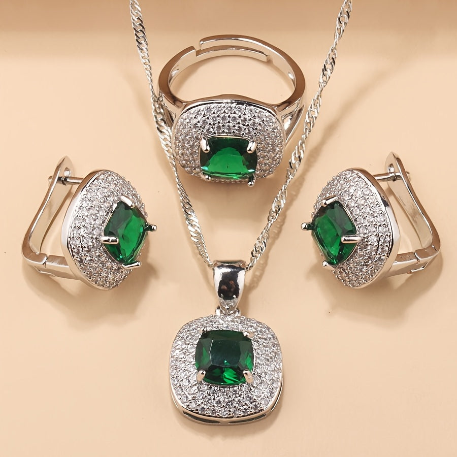 Statement Zirconia Halo Jewelry Set