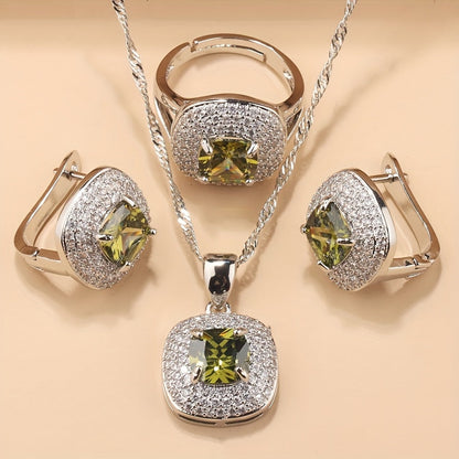 Statement Zirconia Halo Jewelry Set