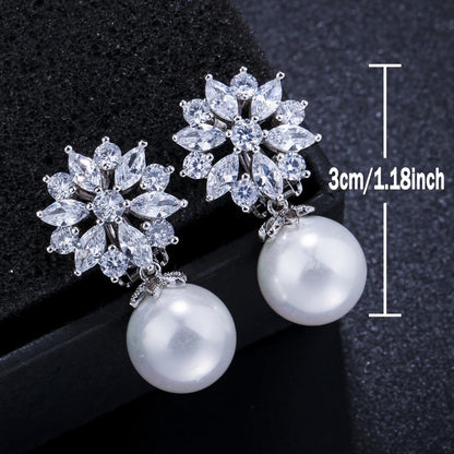 Elegant Pearl Drop Zirconia Clip Earrings