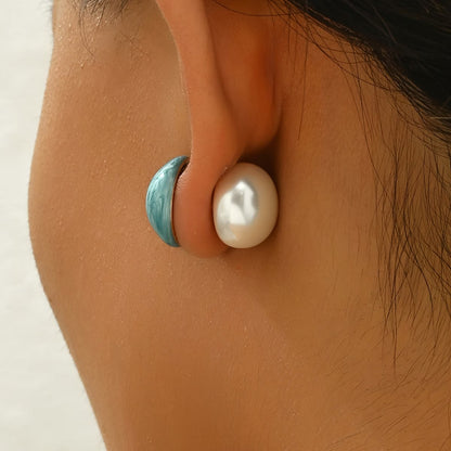Two in One Pearl Turquoise Stud Earrings