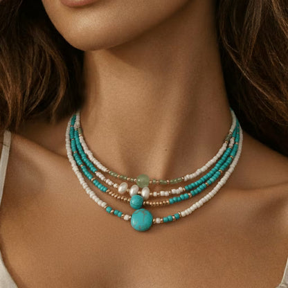 Bohemian Pearl and Turquoise Beaded Bracelet Set