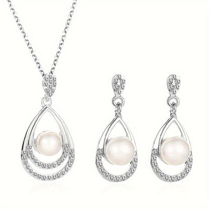 Encircled Pearl Drop Jewelry Set